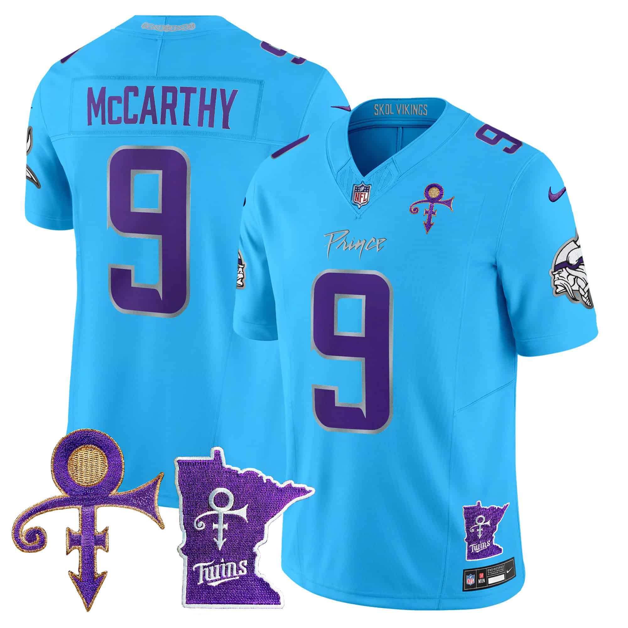 Men Minnesota Vikings 9 Mccarthy Light Blue 2024 Nike Prince Vapor Limited NFL Jersey